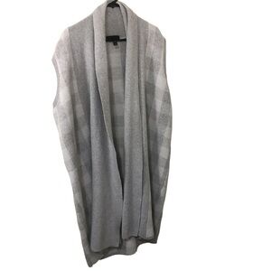 Lane Bryant heather gray square checkered sleeveless open long sweater cardigan